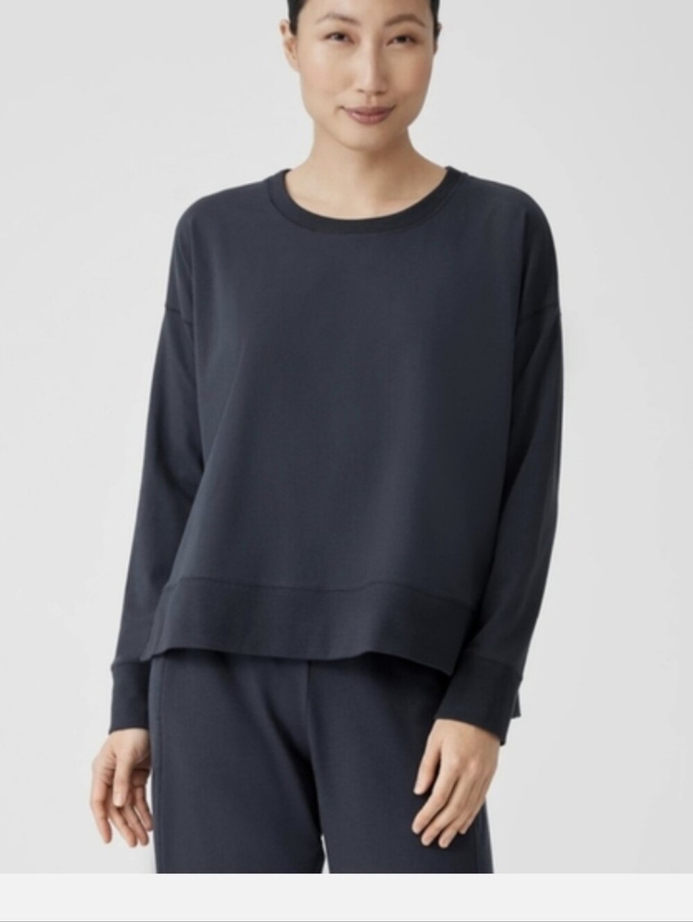 Eileen Fisher Black Crewneck Top Side Slits Sz.S